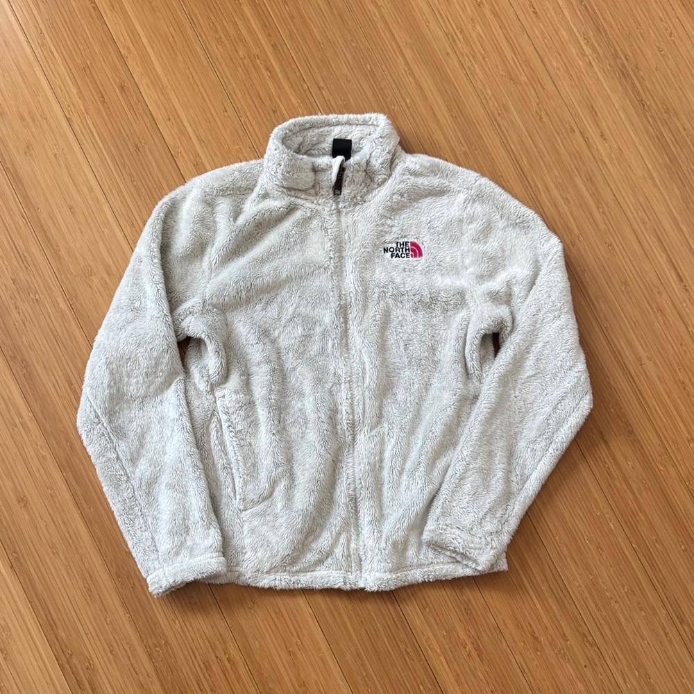 The North Face Plush Full-Zip Fleece Jacket in Off-White girl Size L